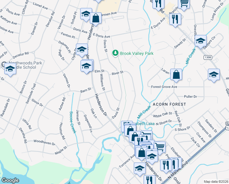 map of restaurants, bars, coffee shops, grocery stores, and more near 521 Elm Street in Jacksonville
