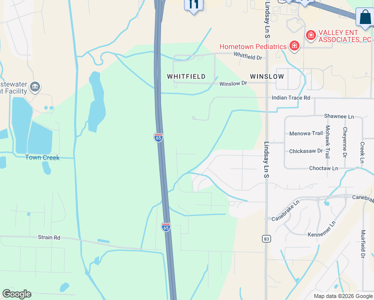 map of restaurants, bars, coffee shops, grocery stores, and more near Interstate 65 in Athens