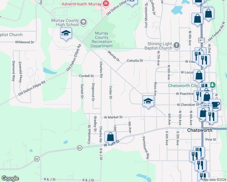 map of restaurants, bars, coffee shops, grocery stores, and more near 225 Cedar Street in Chatsworth