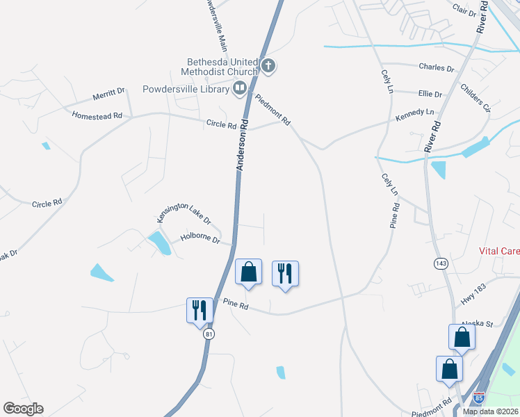map of restaurants, bars, coffee shops, grocery stores, and more near 103 Summer Drive in Easley