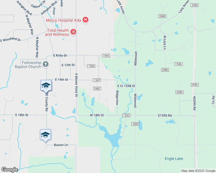 map of restaurants, bars, coffee shops, grocery stores, and more near 14764 County Road 3583 in Ada
