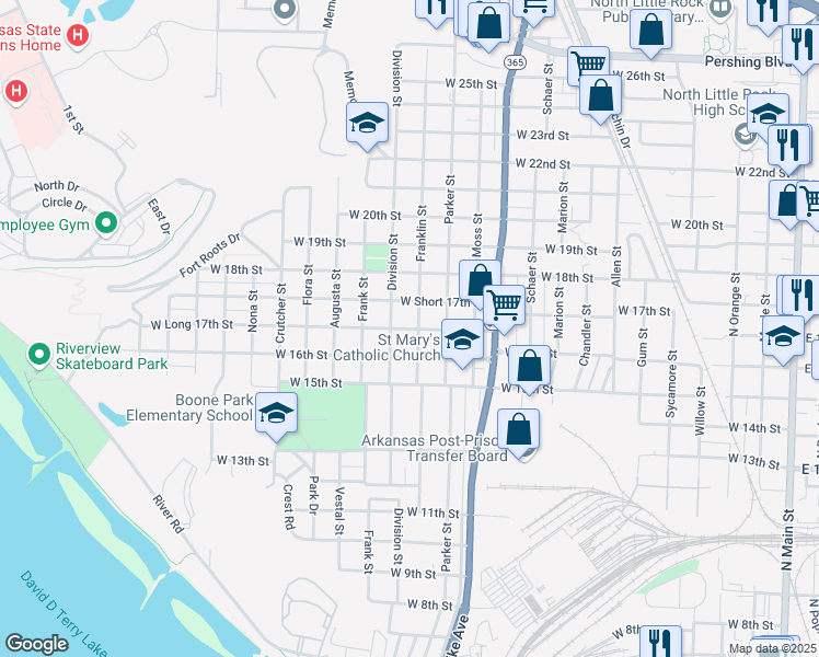 map of restaurants, bars, coffee shops, grocery stores, and more near 1407 West Long 17th Street in North Little Rock