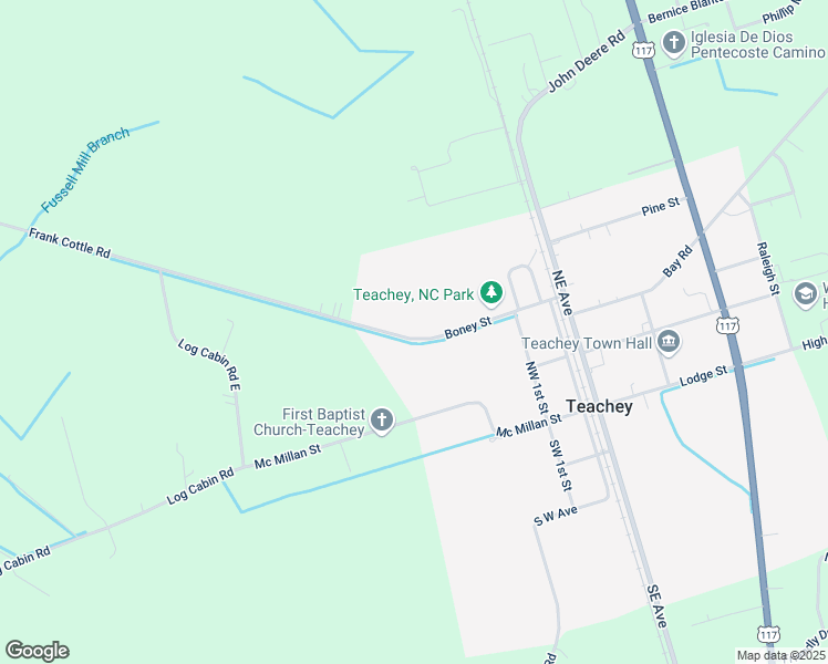 map of restaurants, bars, coffee shops, grocery stores, and more near Pine Street in Teachey