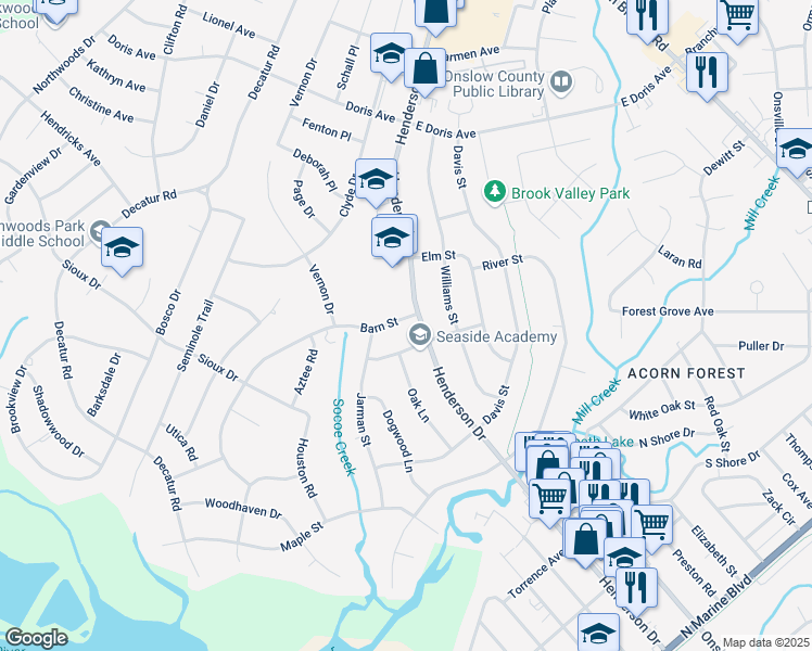 map of restaurants, bars, coffee shops, grocery stores, and more near 908 Barn Street in Jacksonville