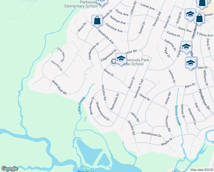 map of restaurants, bars, coffee shops, grocery stores, and more near 627-699 Decatur Road in Jacksonville