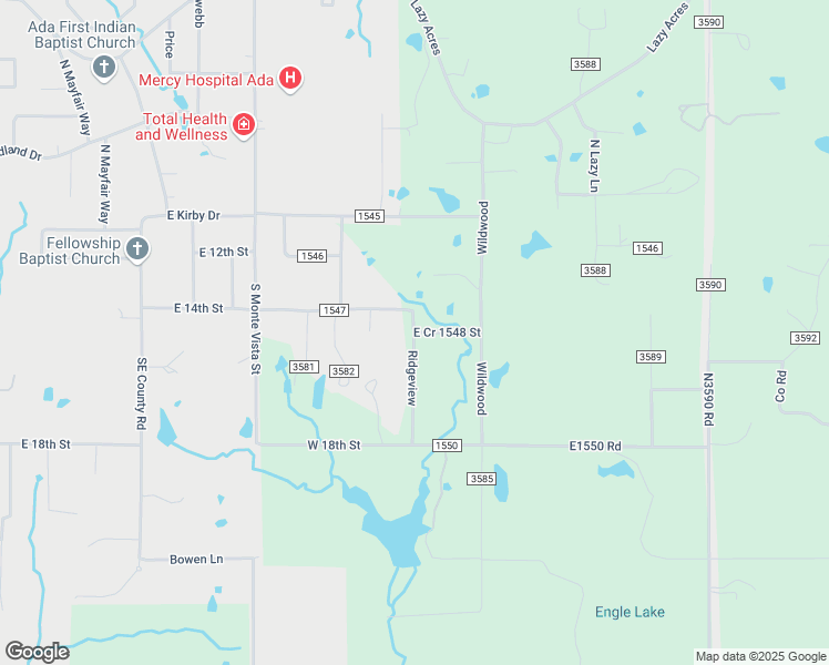 map of restaurants, bars, coffee shops, grocery stores, and more near 3526 East Cr 1548 in Ada