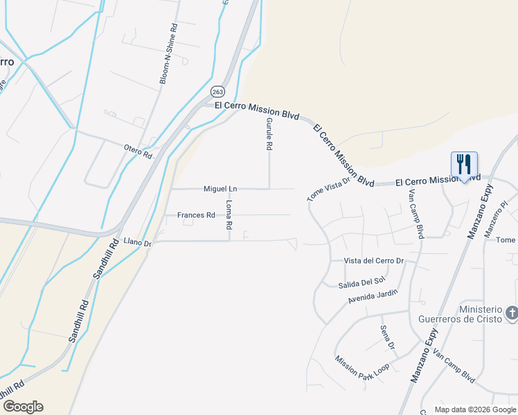 map of restaurants, bars, coffee shops, grocery stores, and more near 20 Frances Road in Los Lunas