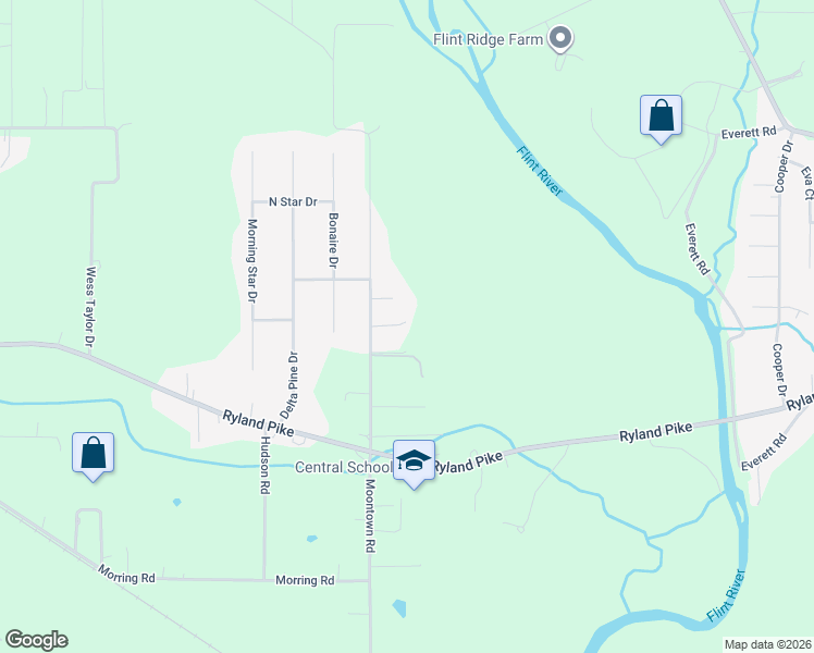 map of restaurants, bars, coffee shops, grocery stores, and more near 495 Moontown Road in Huntsville
