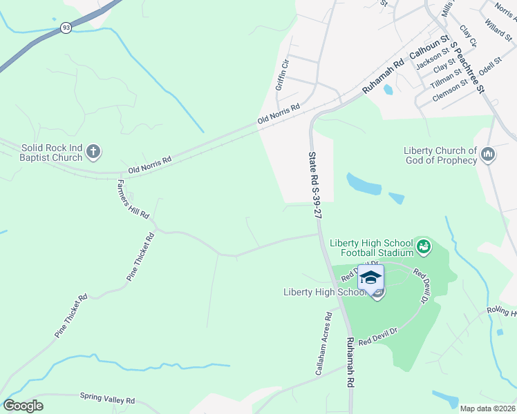 map of restaurants, bars, coffee shops, grocery stores, and more near 298 Ruhamah Road in Liberty