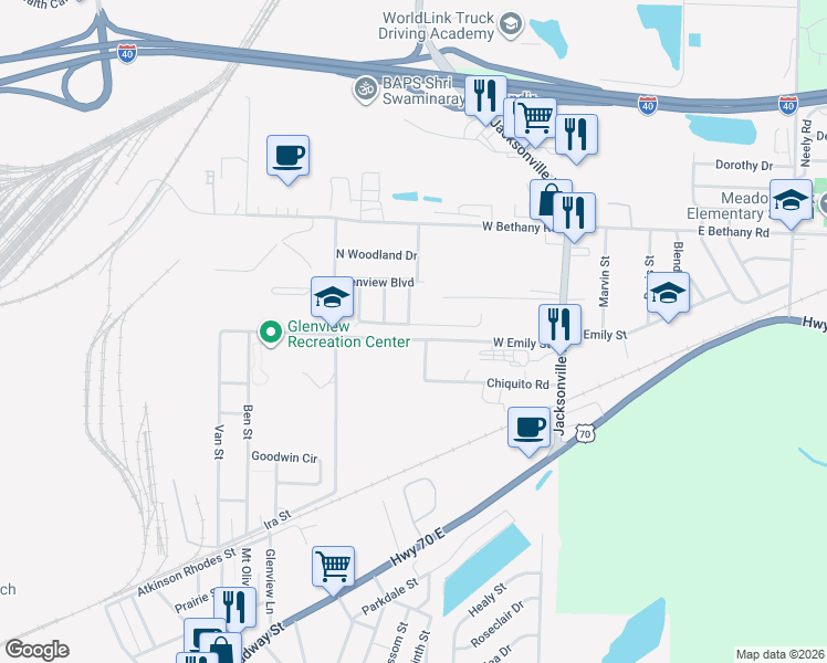 map of restaurants, bars, coffee shops, grocery stores, and more near 2108 Hunter Road in North Little Rock