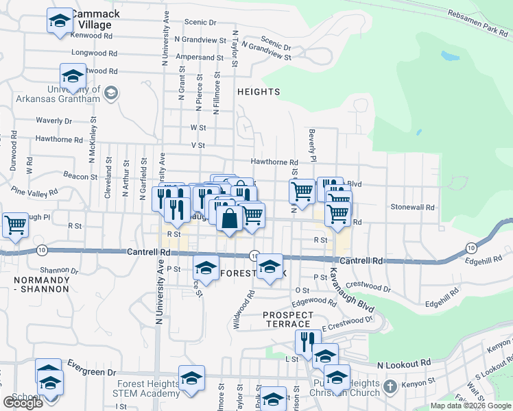 map of restaurants, bars, coffee shops, grocery stores, and more near 5410 Stonewall Road in Little Rock