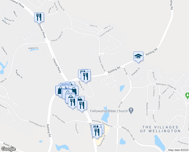 map of restaurants, bars, coffee shops, grocery stores, and more near 1500 Rahling Road in Little Rock