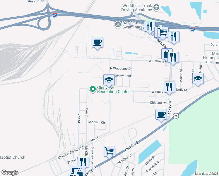 map of restaurants, bars, coffee shops, grocery stores, and more near 2108 Edmonds Street in North Little Rock