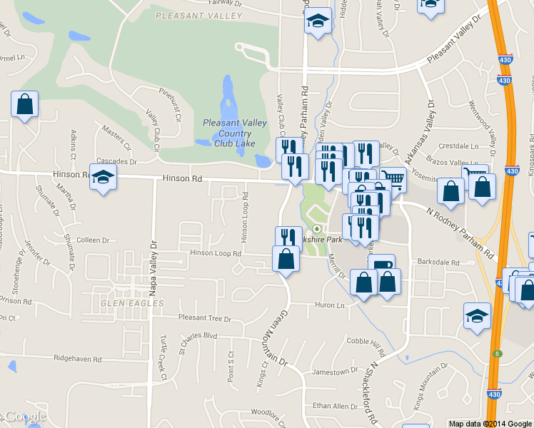 map of restaurants, bars, coffee shops, grocery stores, and more near 11809 Hinson Road in Little Rock