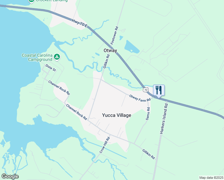 map of restaurants, bars, coffee shops, grocery stores, and more near 247 Otway Farm Road in Beaufort