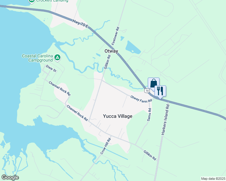 map of restaurants, bars, coffee shops, grocery stores, and more near 247 Otway Farm Road in Beaufort
