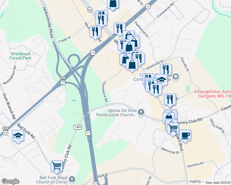 map of restaurants, bars, coffee shops, grocery stores, and more near 698 Carver Drive in Jacksonville
