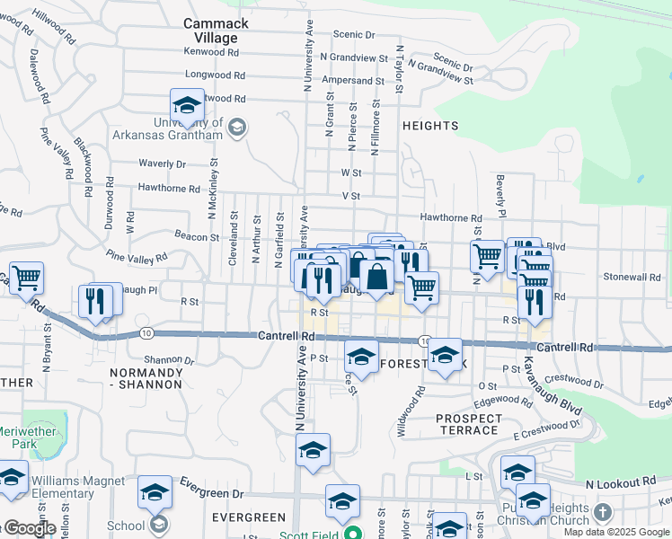 map of restaurants, bars, coffee shops, grocery stores, and more near 5805 South Country Club Boulevard in Little Rock