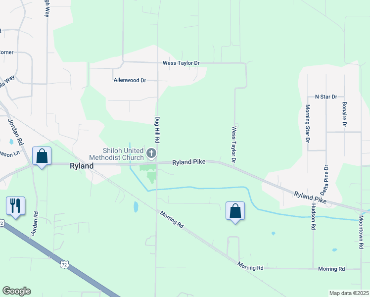 map of restaurants, bars, coffee shops, grocery stores, and more near 565 Ryland Pike in Huntsville