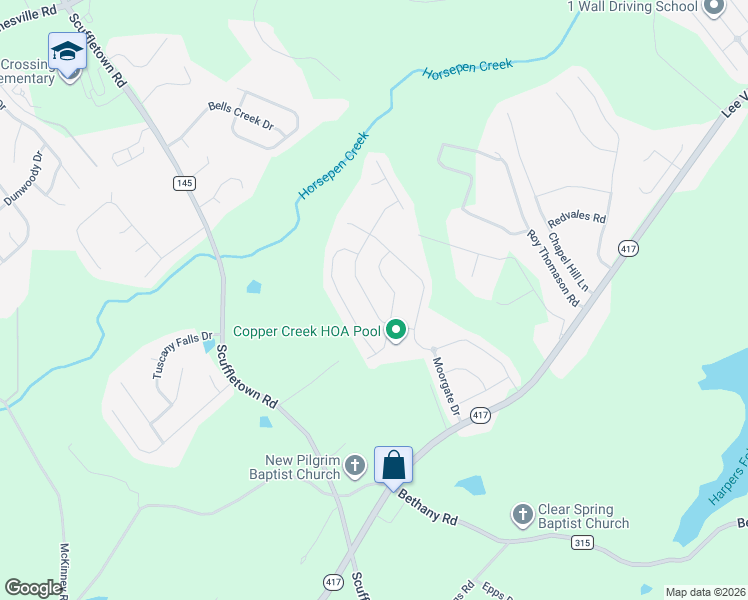 map of restaurants, bars, coffee shops, grocery stores, and more near 124 Damascus Drive in Simpsonville