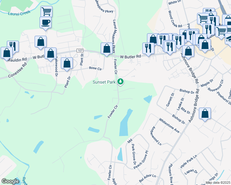 map of restaurants, bars, coffee shops, grocery stores, and more near 216 Fowler Circle in Greenville