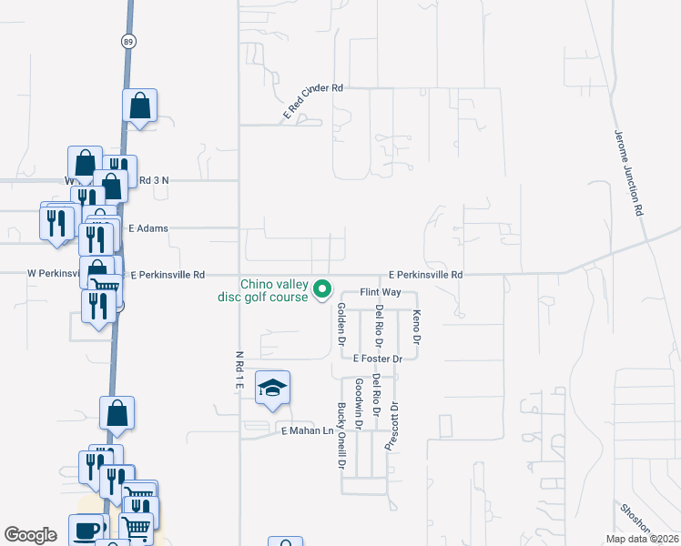 map of restaurants, bars, coffee shops, grocery stores, and more near Private Rd in Chino Valley
