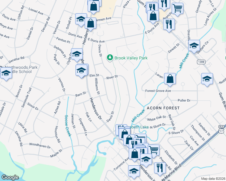 map of restaurants, bars, coffee shops, grocery stores, and more near 1236 Davis Street in Jacksonville