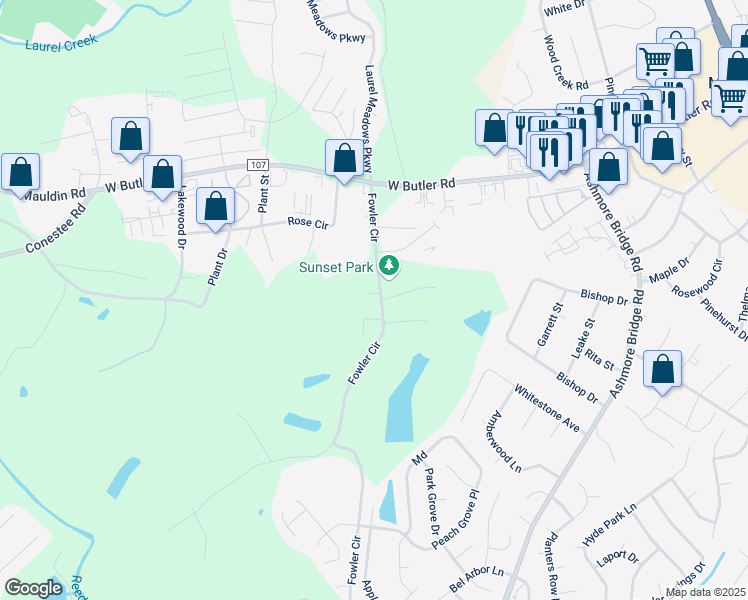 map of restaurants, bars, coffee shops, grocery stores, and more near 216 Fowler Circle in Greenville
