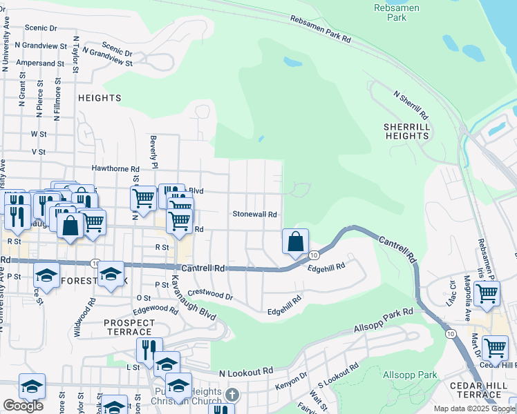 map of restaurants, bars, coffee shops, grocery stores, and more near 4411 Country Club Boulevard in Little Rock