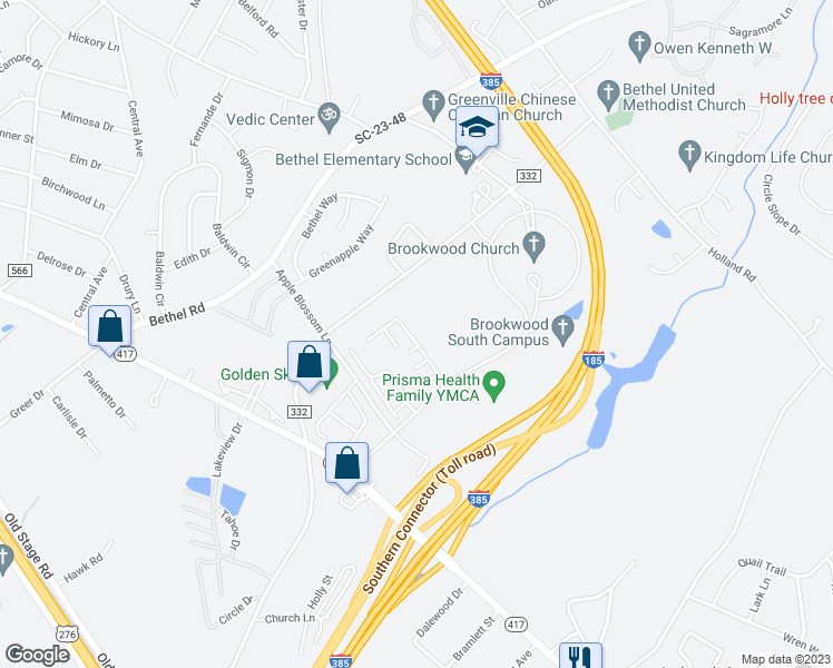 map of restaurants, bars, coffee shops, grocery stores, and more near 50 Bay Springs Drive in Simpsonville