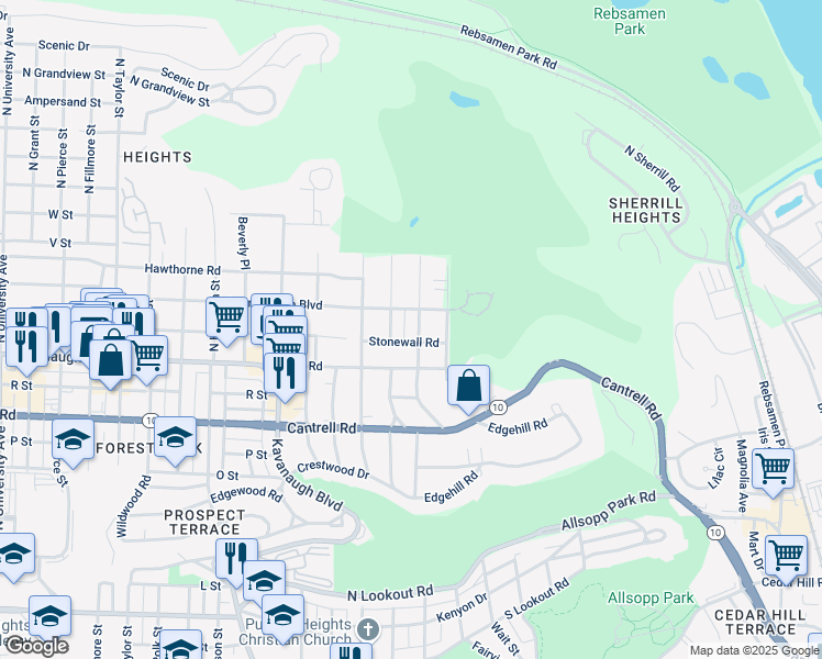 map of restaurants, bars, coffee shops, grocery stores, and more near 2108 Beechwood Street in Little Rock