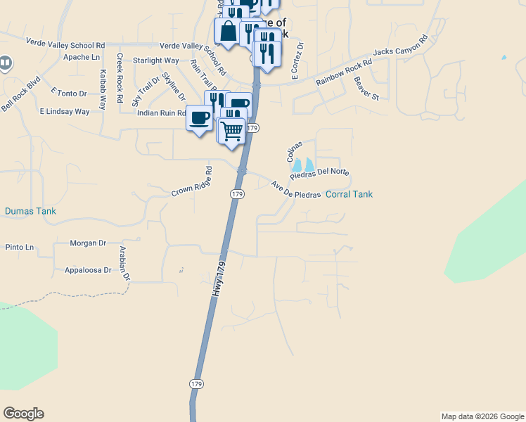 map of restaurants, bars, coffee shops, grocery stores, and more near 140 Rio Sinagua in Sedona