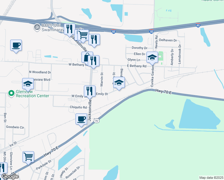 map of restaurants, bars, coffee shops, grocery stores, and more near 103 Davis Street in North Little Rock