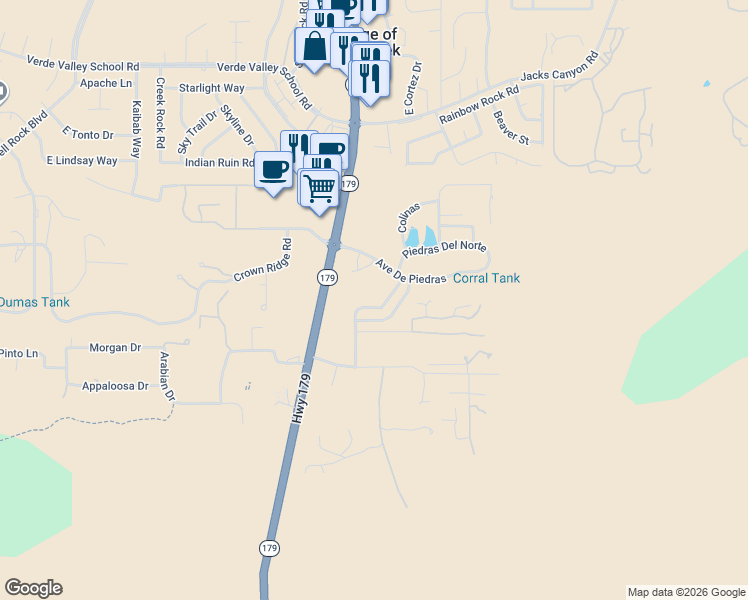 map of restaurants, bars, coffee shops, grocery stores, and more near 60 Rio Sinagua in Sedona