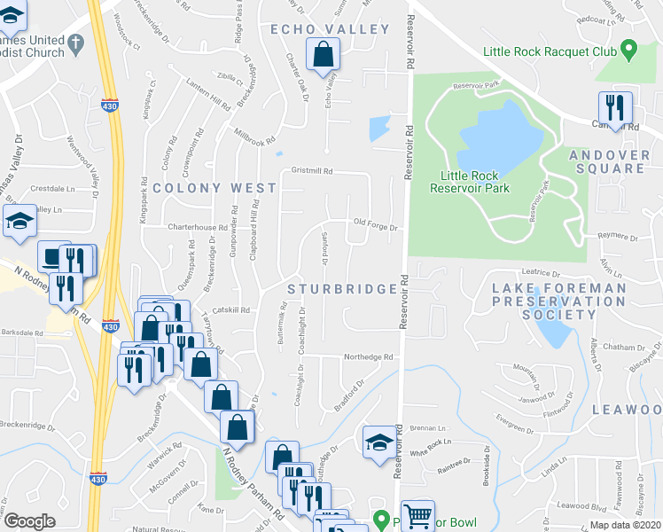 map of restaurants, bars, coffee shops, grocery stores, and more near 6 Ludington Cove in Little Rock