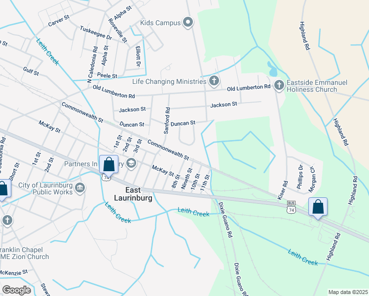 map of restaurants, bars, coffee shops, grocery stores, and more near 815 Covenant Way in Laurinburg
