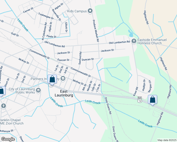 map of restaurants, bars, coffee shops, grocery stores, and more near 815 Covenant Way in Laurinburg