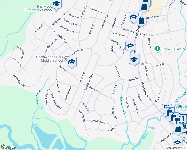 map of restaurants, bars, coffee shops, grocery stores, and more near 514 Seminole Trail in Jacksonville