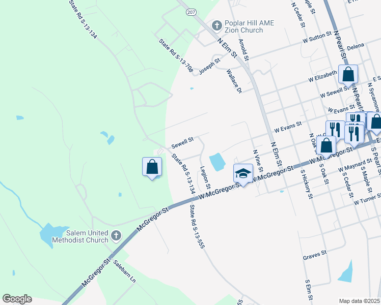 map of restaurants, bars, coffee shops, grocery stores, and more near 1002 West Evans Street in Pageland