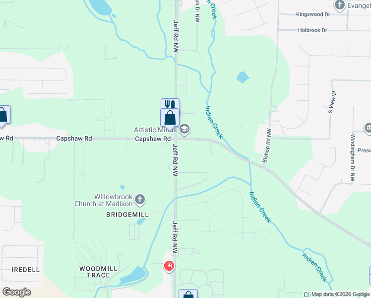 map of restaurants, bars, coffee shops, grocery stores, and more near 2661 Old Monrovia Road Northwest in Huntsville