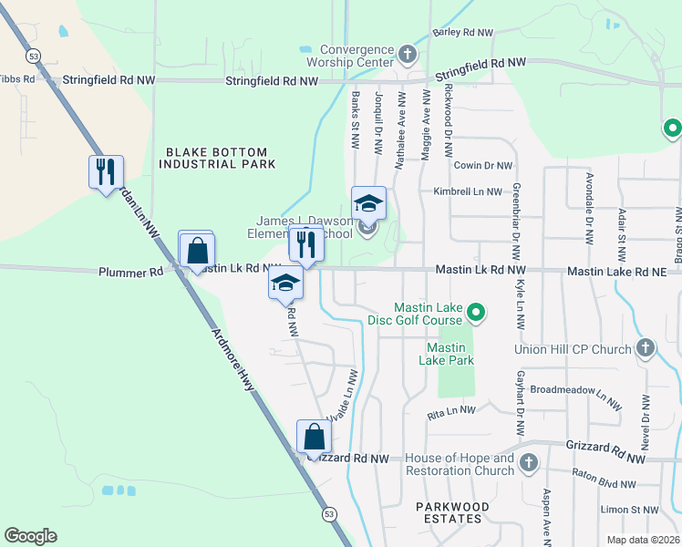 map of restaurants, bars, coffee shops, grocery stores, and more near 3311 Alyci Drive in Huntsville