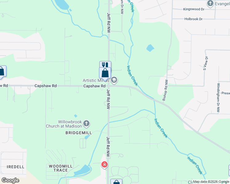 map of restaurants, bars, coffee shops, grocery stores, and more near 2661 Old Monrovia Road Northwest in Huntsville