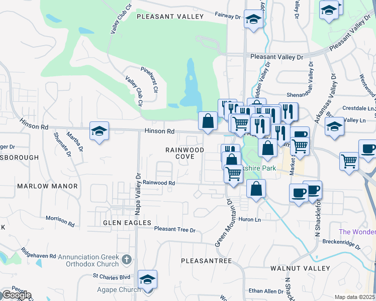 map of restaurants, bars, coffee shops, grocery stores, and more near 2020 Hinson Loop Road in Little Rock