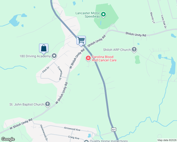map of restaurants, bars, coffee shops, grocery stores, and more near 2347 Charlotte Highway in Lancaster