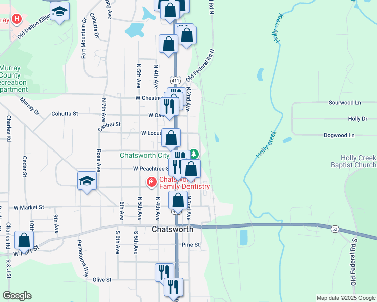 map of restaurants, bars, coffee shops, grocery stores, and more near 200 East Walnut Street in Chatsworth
