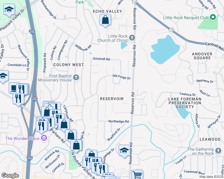 map of restaurants, bars, coffee shops, grocery stores, and more near 6 Ludington Cove in Little Rock