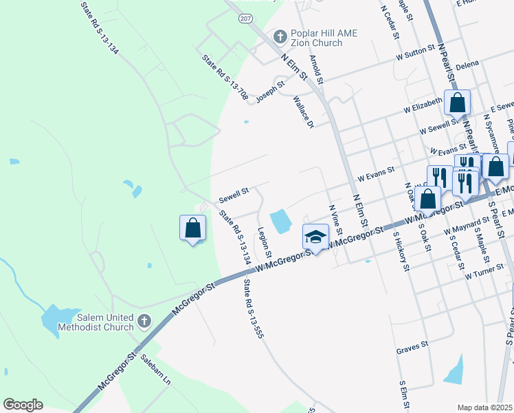 map of restaurants, bars, coffee shops, grocery stores, and more near 1002 West Evans Street in Pageland