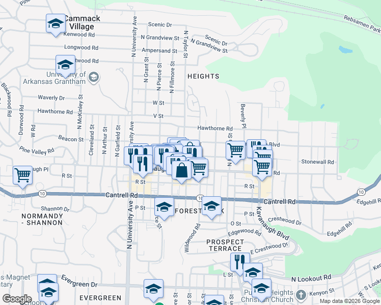map of restaurants, bars, coffee shops, grocery stores, and more near 5514 Stonewall Road in Little Rock