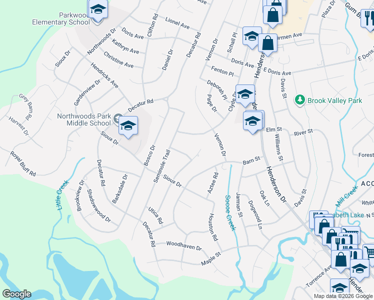 map of restaurants, bars, coffee shops, grocery stores, and more near 311 Idaho Drive in Jacksonville