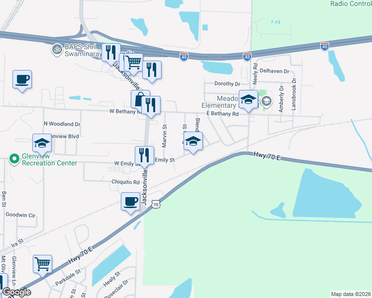 map of restaurants, bars, coffee shops, grocery stores, and more near 106 Davis Street in North Little Rock